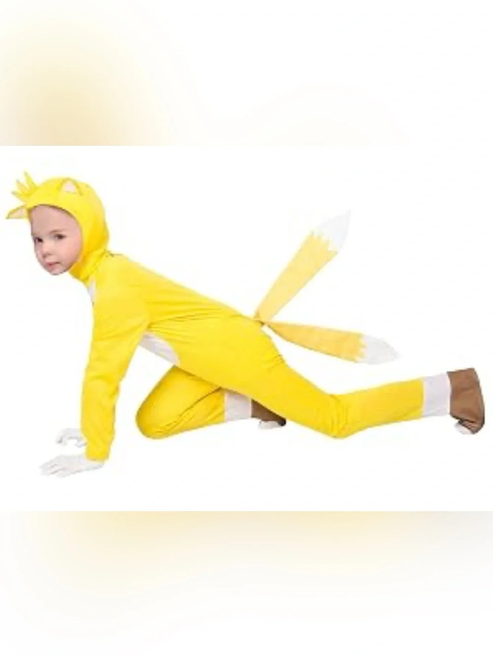 NWT Unisex Child Yellow Deluxe Tails Sonic Halloween One Piece Costume - Size L